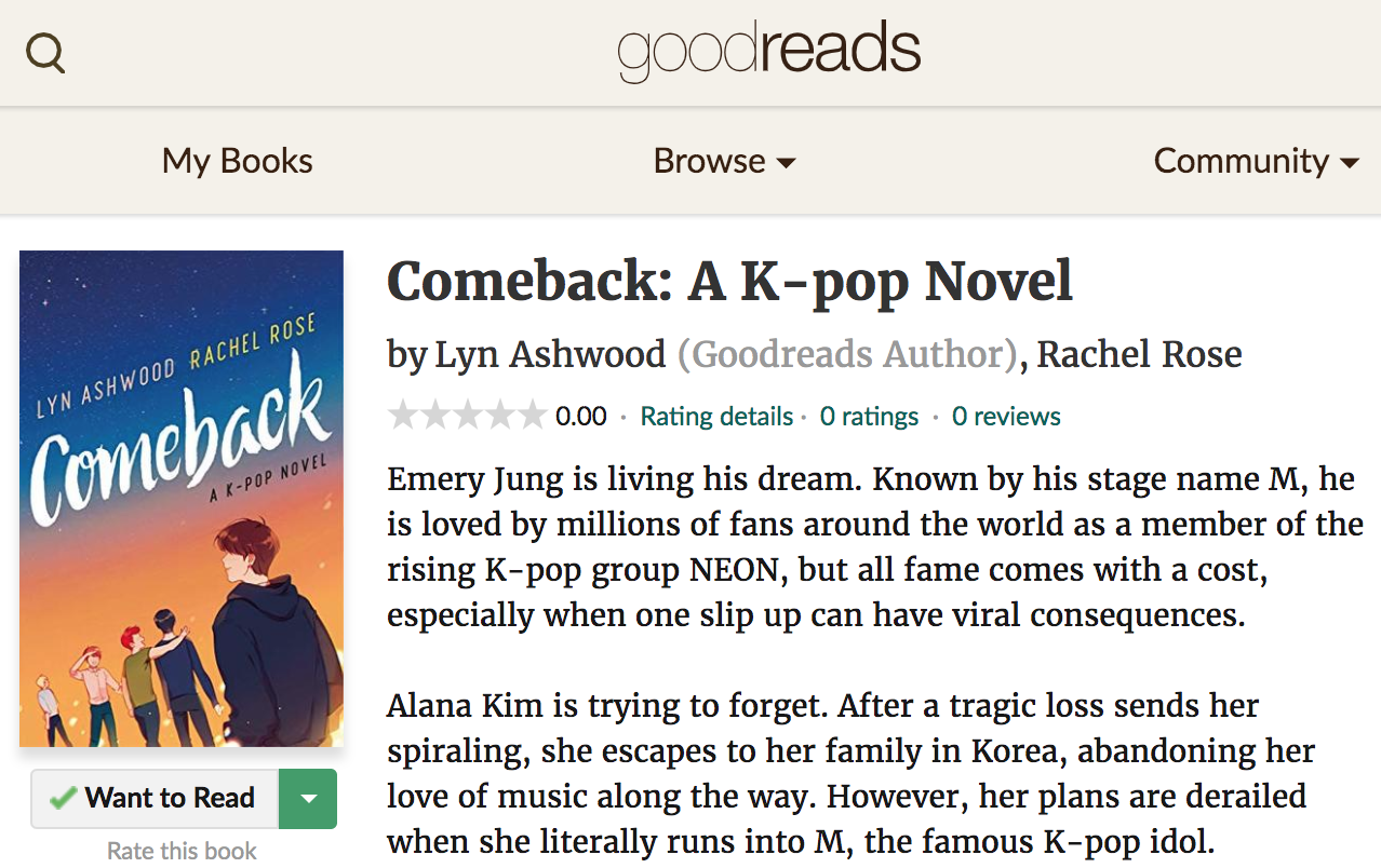 Comeback: A K-pop Novel Goodreads Page